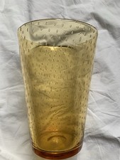 Vintage Webb Glass Vase Golden Amber Controlled Bubble Bucket  Shape 8inch/20cm
