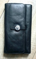 HERMES Black Leather Dogon Purse Folded Wallet Clutch Auth Vintage