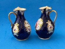 Pair of Antique Coalport Miniature Gilt & Floral Hand Painted Jugs Circa 1820