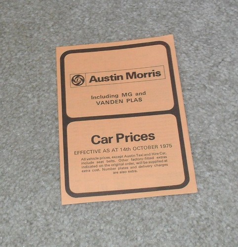 Austin price list 1975 mini - austin,