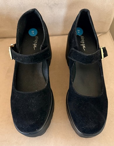 Black faux suede platform - black, mary
