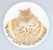 Vintage PAUL HOFF GUSTAVSBERG EAGLE OWL PLATE - Swedish White & Gold