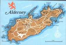 ALDERNEY, Channel Islands, Map - Vintage POSTCARD