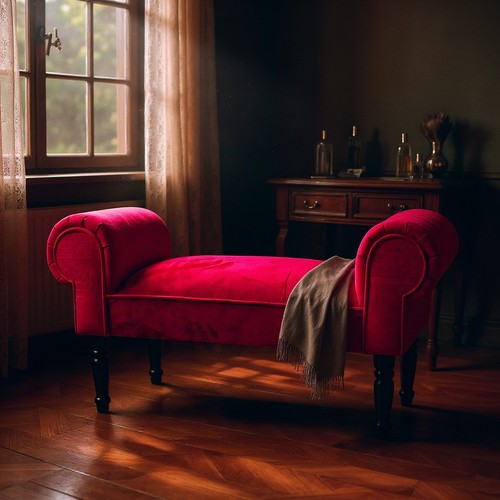 Red velvet window seat - seat, end