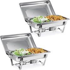 Chafing Dish Set 2 Pack 9L 2 Full Size Pans Lids Foldable Frames Buffet Steel