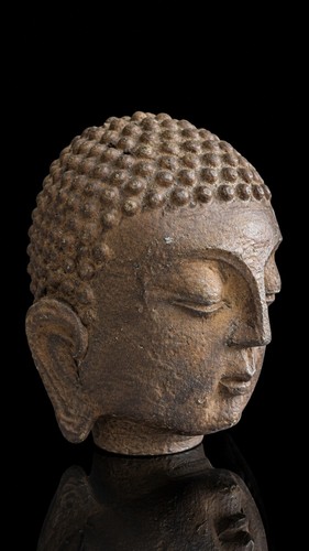 Hand carved stone buddha head - carved,