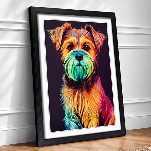 Border terrier crayon - crayon, framed
