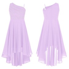 UK Kids A-Line One Shoulder Chiffon Junior Bridesmaid Dresses Wedding Party Gown