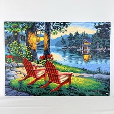 Evening river cabin - river, &
