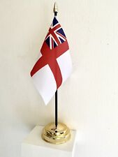 WHITE ENSIGN TABLE FLAG with Flat One hole Golden base 15cm x 10cm