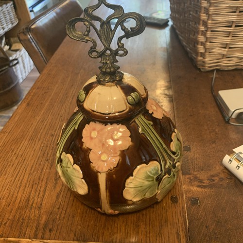 Antique majolica oil lamp - antique,