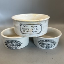 THREE NICE VICTORIAN POTTED MEAT NOT CREAM POTS KITCHENALIA SOUTHPORT ETC