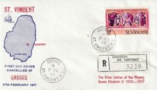 St Vincent 1977 Silver Jubilee Registered FDC Greggs Cancel Unaddressed VGC