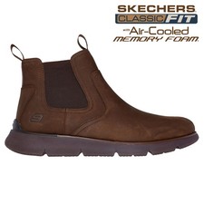 Skechers Mens Chocolate Brown Leather Chelsea Boots Memory Foam - Paulo 205227