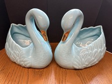 Vintage 1960’s Duck Egg Blue Matching Swan Ornaments / Planters -Great Condition