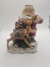 Vintage Santa Reindeer Playing With Mini Elf Figurine
