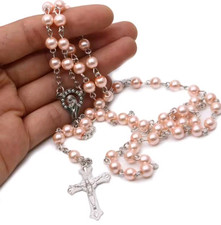 Rosary Beads Rosary Necklace First Holy Communion Catholic Prayer Beads Pearls 
