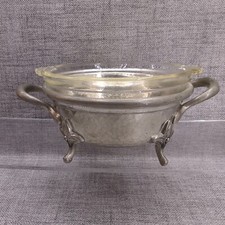 Vintage Argent English Pewter Hand Hammered Ice Fruit Bowl Glass Liner