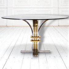 1970s Renato Zevi Banci Firenze Brass Chrome Round Dining Table,HollywoodRegency
