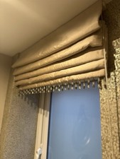 Custom Made Roman Blackout Blind Champagne Silk Real Glass Bead Trim 68x130cm