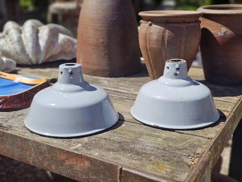 Vintage pair grey enamel light - vintage,