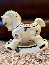Vintage Spaulding China Rocking Horse White Planter Red Yellow Blue Rare 6”