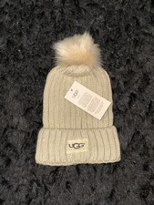 UGG Wool Beanie Hat with Pom Pom/Womens /Beige/Gift/ One Size New