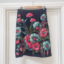 Patsy Seddon Skirt Women's Size 14 Black Multi Floral A Line Cotton