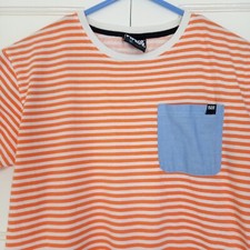 BCK & HRSY Orange White Striped Cotton T-Shirt Blue Pocket Size Medium