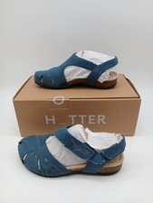 Hotter Women's Blue Leather Sandals UK 4 Comfortable Summer Footwear