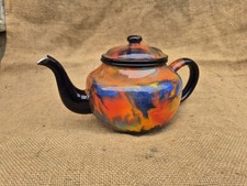 Vintage Enamel Graniteware End Of Day Teapot Tea Pot Rare Granite Ware Swirl