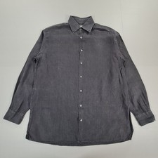 Thomas Pink Mens Shirt Grey Medium 100% Linen Summer Long Sleeves