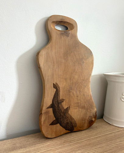 Vintage wooden fish serving - fish,