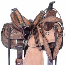 Western Barrel Roping Barrel Tooled Leather Horse Tack Leather Saddle Set .