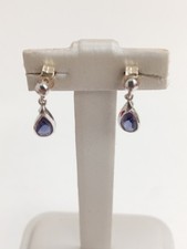 9ct White Gold Teardrop Tanzanite Dangle Drop Earrings Butterfly Closure 1.35g
