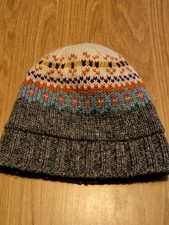 Kusan Grey/Green 100% Wool Lined Hand Knitted Hat One Size