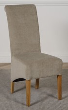 Montana Grey Fabric Dining Chairs | Scroll Top Grey Dining Chairs w/ Oak Legs