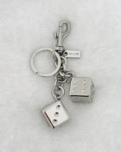 Silver tone dice charm keyring - silver,