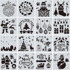 16 Pcs Christmas Stencils Template Snowflake Xmas DIY Painting Drawing Craft Art