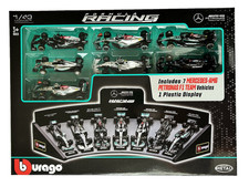NEW! Bburago 1/43 Mercedes F1 7 Car & Display Deluxe Gift Set Diecast #38170