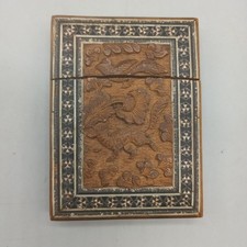 Vintage Carved Wooden Card Case ~ Anglo Indian Sadeli Micro Mosaic