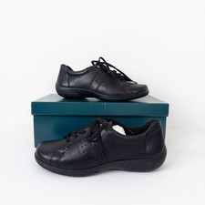 Hotter Fearne II Shoes UK 7.5 EEE NEW Black Leather Extra Wide Comfort Trainers