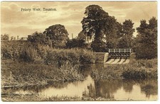 VINTAGE SEPIA POSTCARD, SOMERSET, PRIORY WEIR, TAUNTON