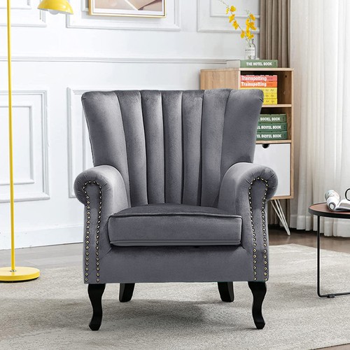 Grey velvet armchair wingback - velvet,