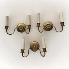 Set Of Three Two Arm Light Brass Sconces Vintage Gold Tone Wall Fitting