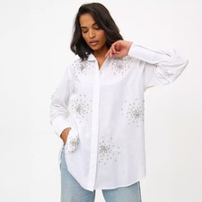SIZE 20 TO 26 Women's Embellished White Oversized Shirt from BNWT RRP £25