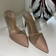 NUDE PATENT & CLEAR PERSPEX STILLETO MULES - M&S COLLECTION - SIZE 5.5