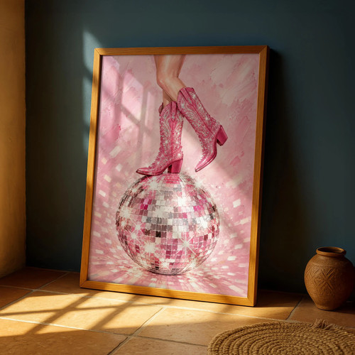 Pink cowboy boots disco ball - boots,