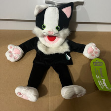 Fiesta Black & White Cat Moving Mouth Hand Puppet Toy 13" Play Pretend With Tag