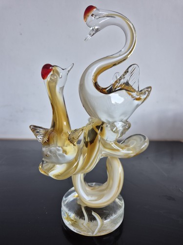 Vintsge murano glass twin swan - glass,